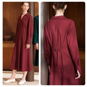 Uniqlo x Hana Tajima Red Flannel Skipper Collar Long Dress M